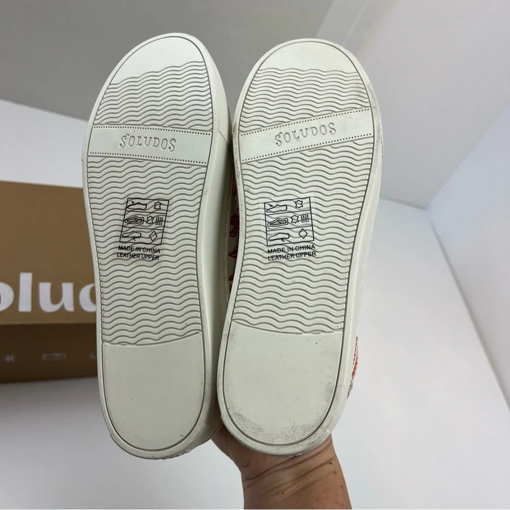 Soludos Hot Stuff Ibiza Platform Sneaker Womens Size 7 White‎ Multi Lace-Up NEW